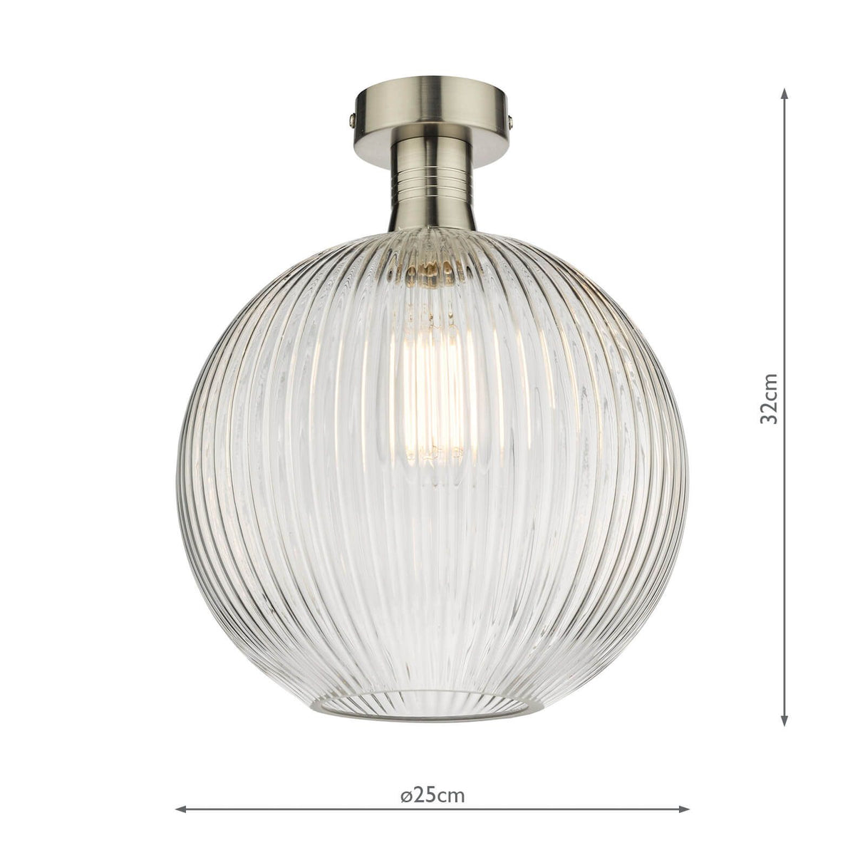 Emerson Semi Flush Antique Chrome Round Ribbed Glass