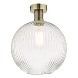 Emerson Semi Flush Antique Brass Round Ribbed Glass