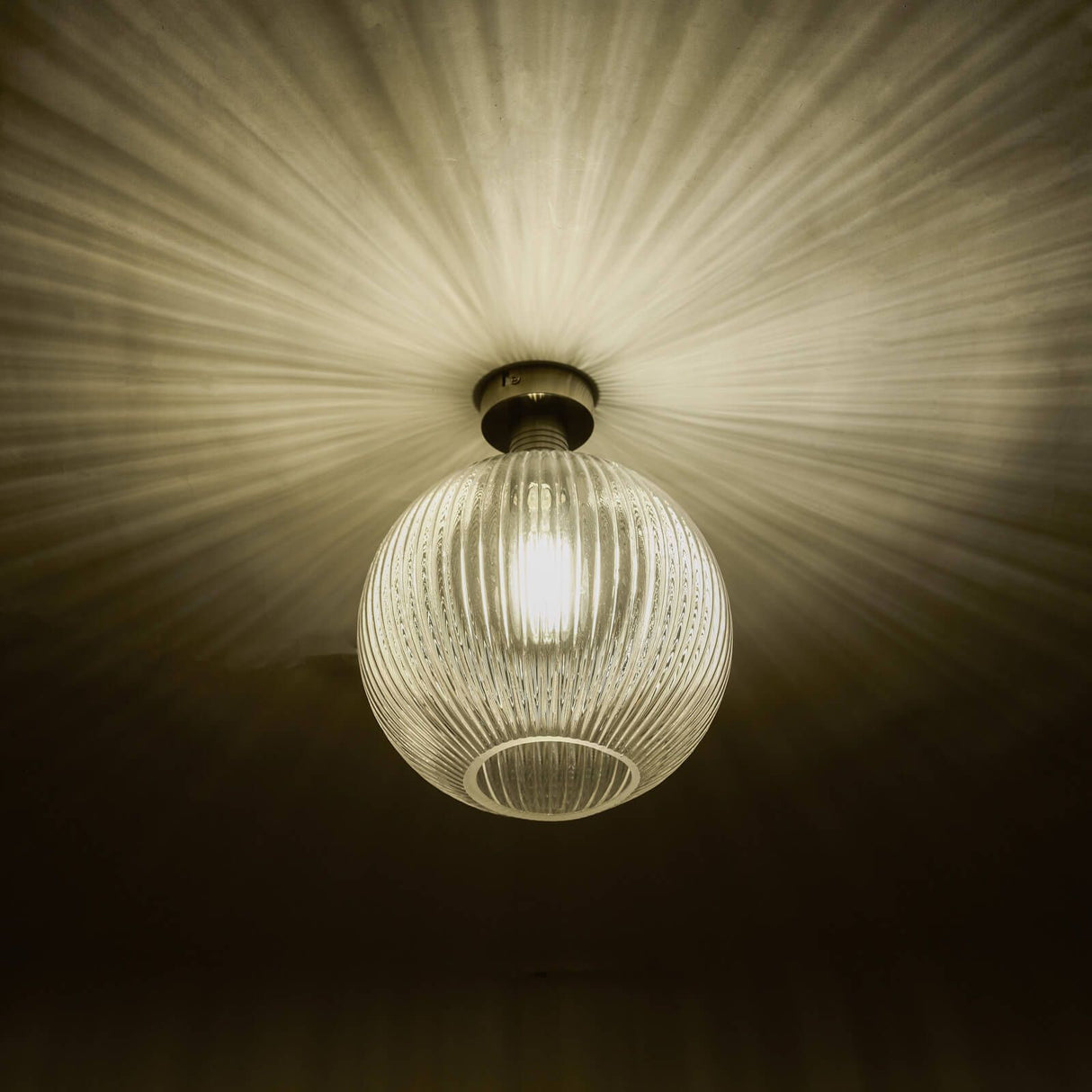 Emerson Semi Flush Antique Brass Round Ribbed Glass