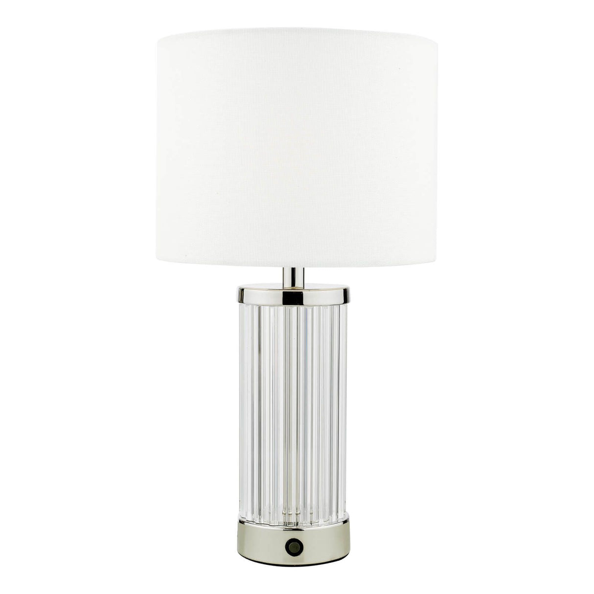 Enrico Rechargeable Table Lamp Polished Nickel and Glass With Shade LED