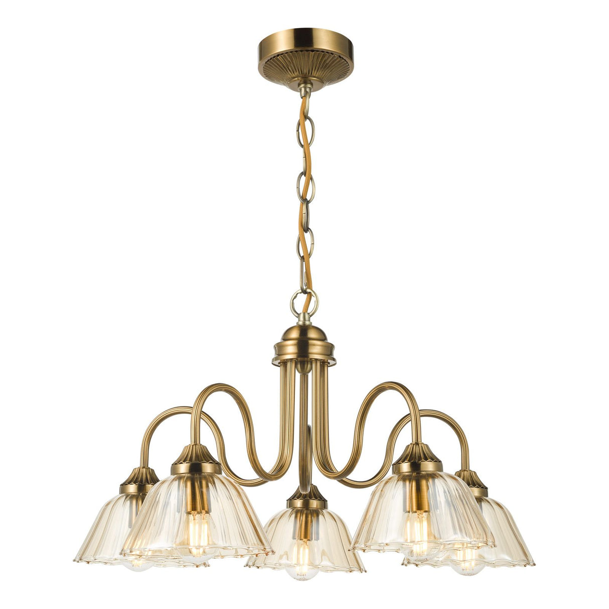 Erika 5 Light Pendant Antique Bronze and Amber Glass