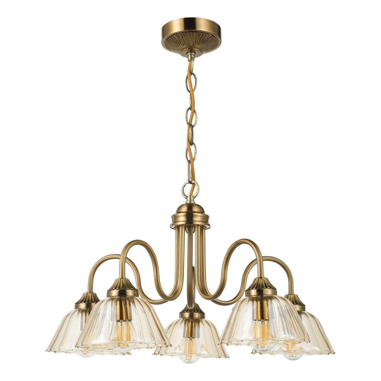 Erika 5 Light Pendant Antique Bronze and Amber Glass
