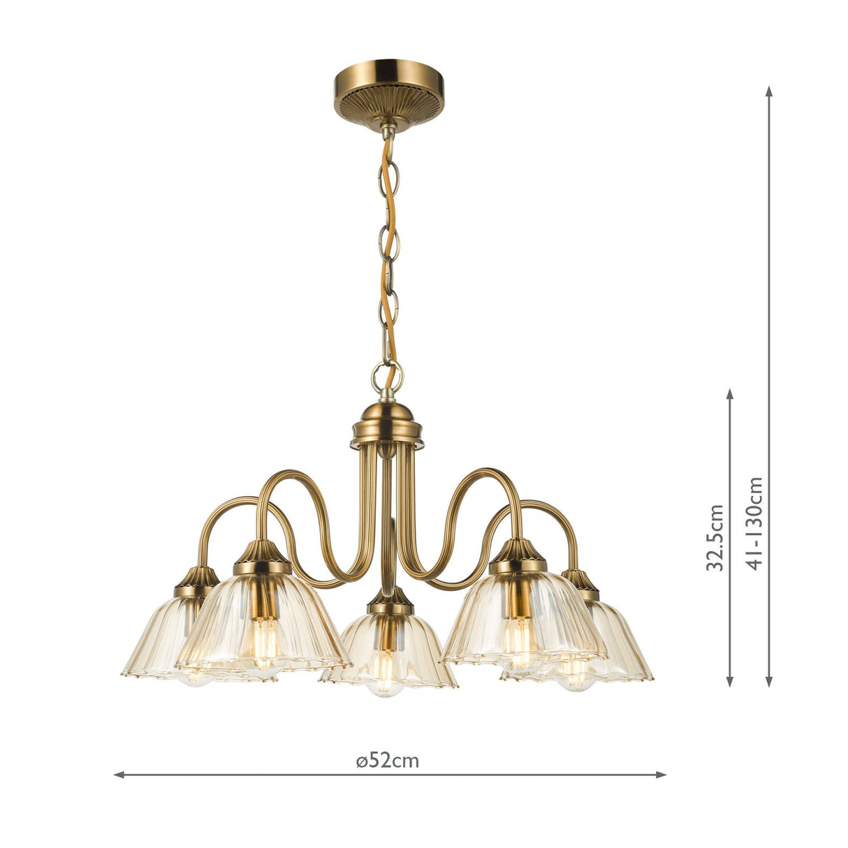Erika 5 Light Pendant Antique Bronze and Amber Glass