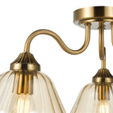 Erika 3 Light Semi-Flush Antique Bronze and Amber Glass
