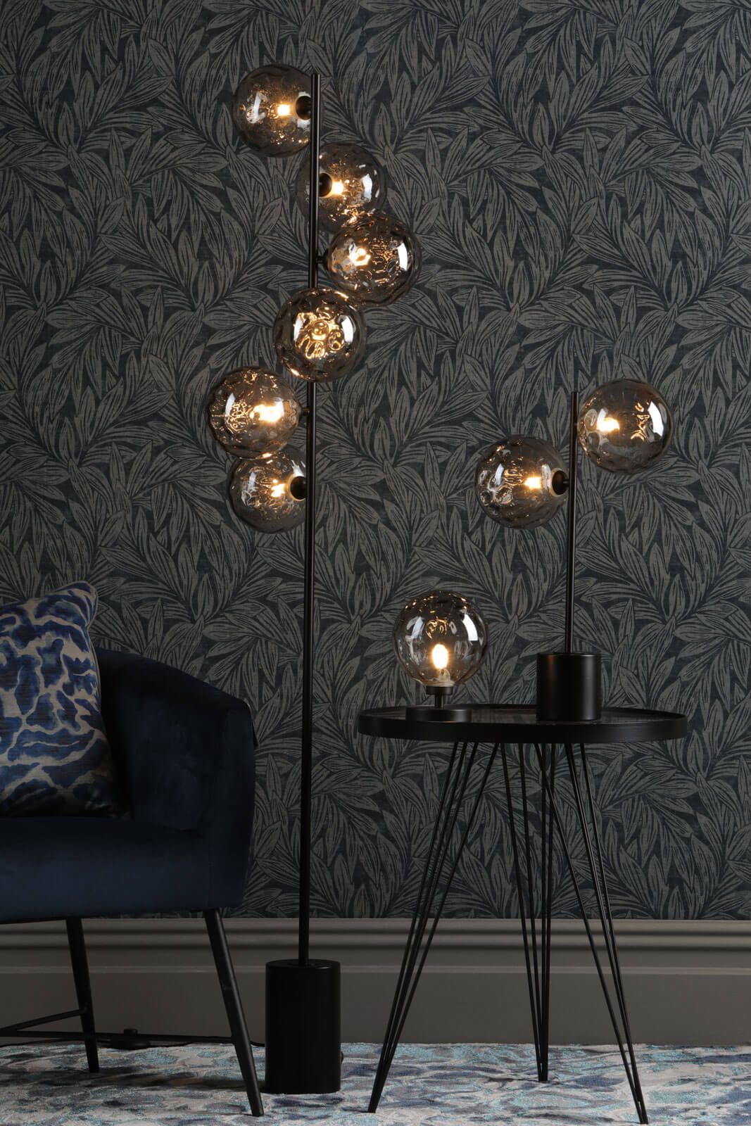 Esben Touch Table Lamp Matt Black With Smoked Dimpled Glass
