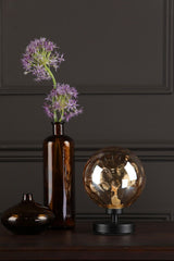 Esben Touch Table Lamp Matt Black With Amber Dimpled Glass