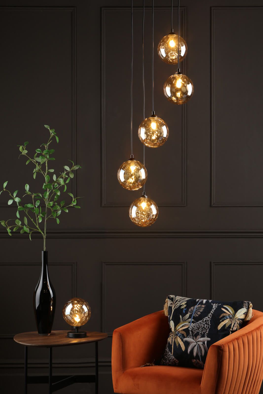 Esben Touch Table Lamp Matt Black With Amber Dimpled Glass