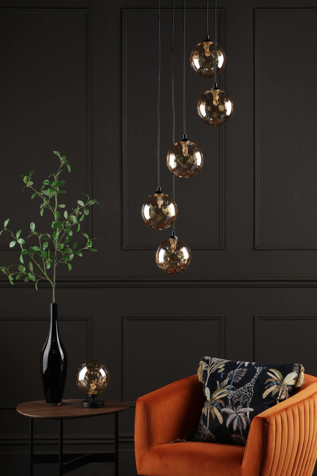 Esben Touch Table Lamp Matt Black With Amber Dimpled Glass