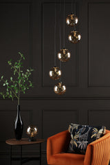 Esben Touch Table Lamp Matt Black With Amber Dimpled Glass