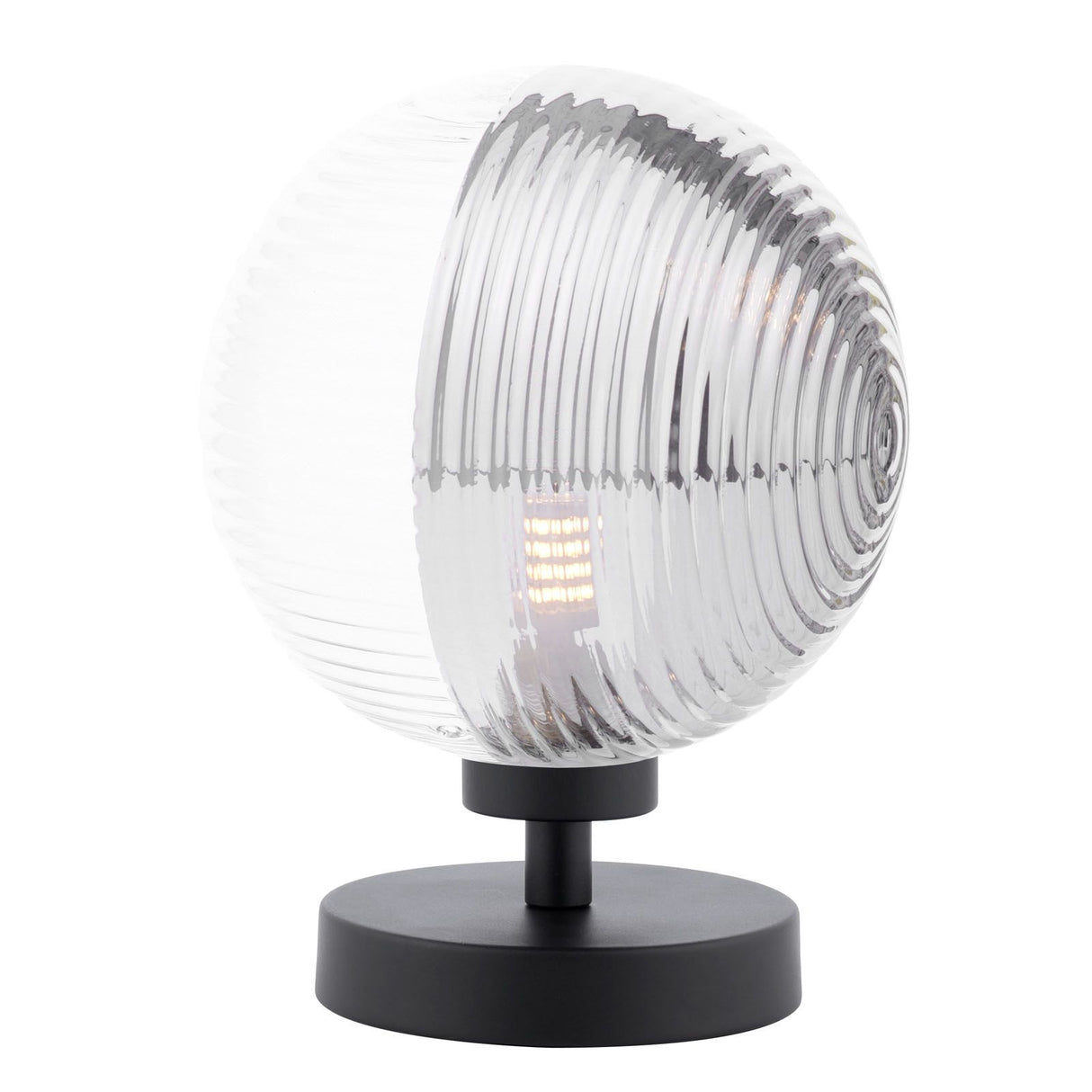 Esben Touch Table Lamp Matt Black With Smoked/Clear Ribbed Glass