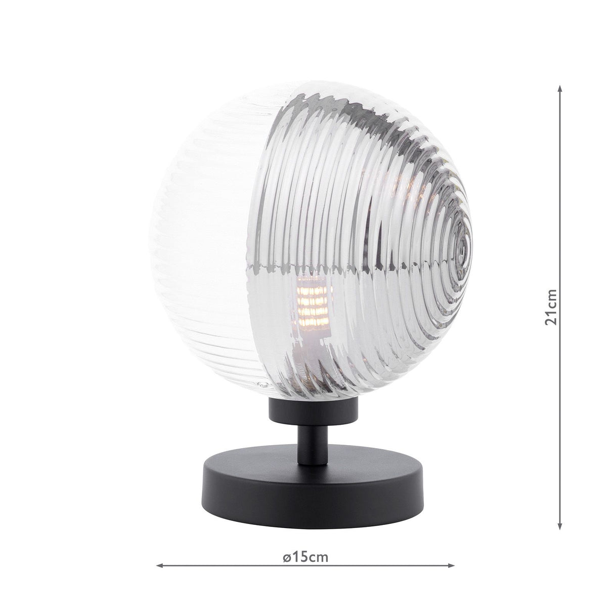 Esben Touch Table Lamp Matt Black With Smoked/Clear Ribbed Glass