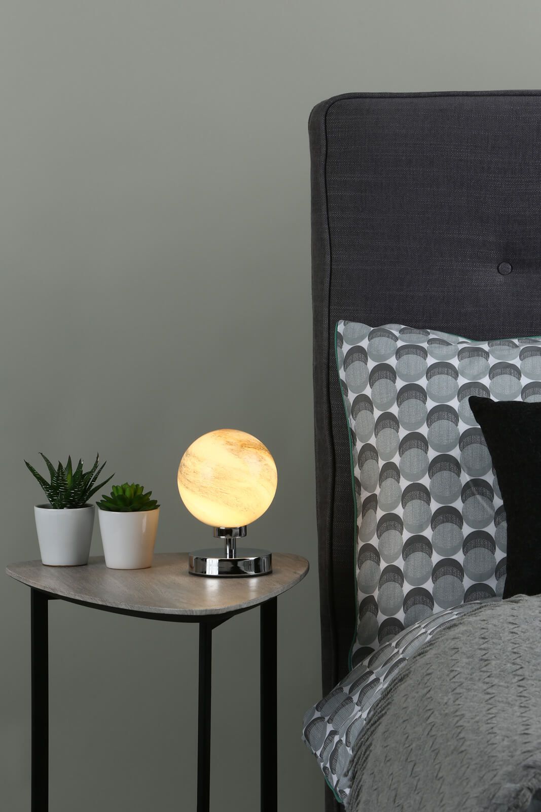 Esben Touch Table Lamp Polished Chrome With Planet Style Glass