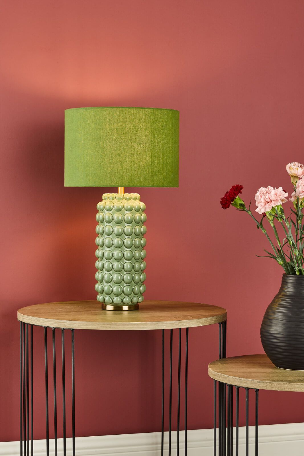 Etzel Table Lamp Green Antique Brass With Shade