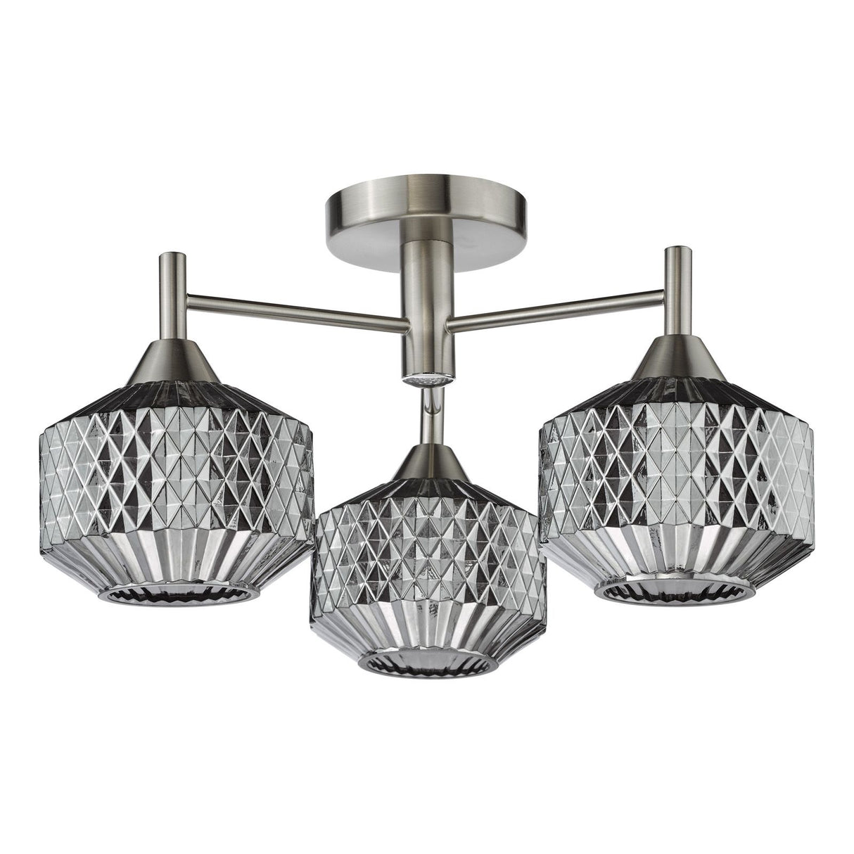 Fabrienne 3 Light Semi-Flush Satin Nickel and Smoked Glass