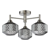 Fabrienne 3 Light Semi-Flush Satin Nickel and Smoked Glass