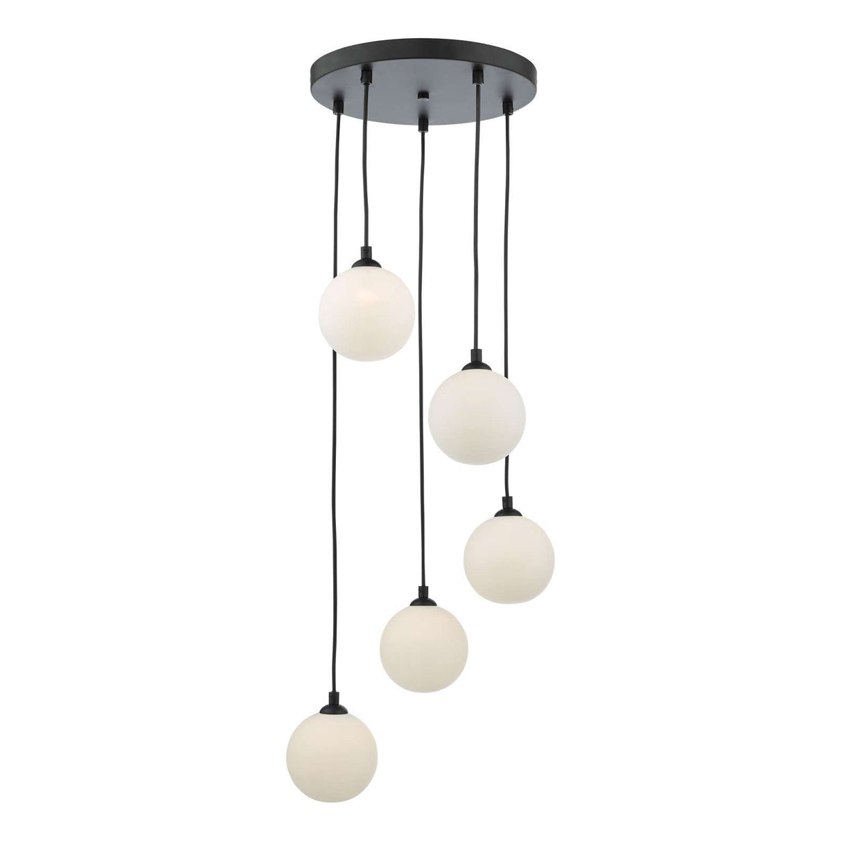Federico 5 Light Cluster Pendant Matt Black With Opal Glass