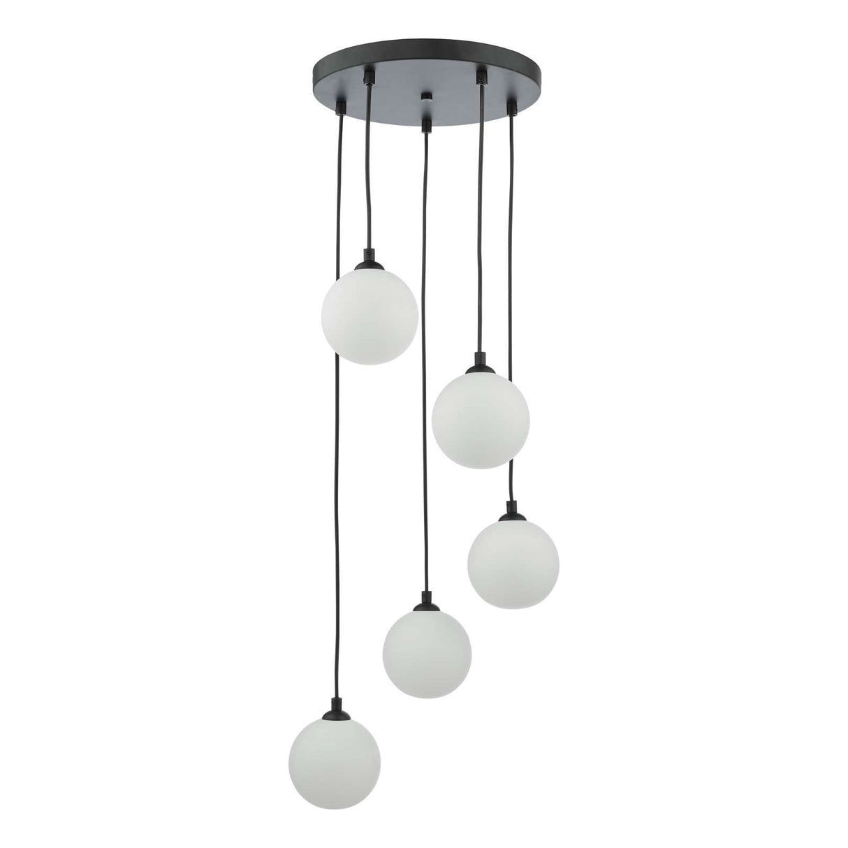 Federico 5 Light Cluster Pendant Matt Black With Opal Glass