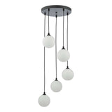 Federico 5 Light Cluster Pendant Matt Black With Opal Glass
