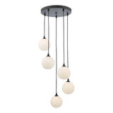 Federico 5 Light Cluster Pendant Matt Black With Opal Glass