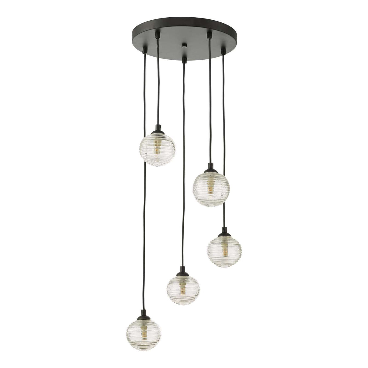 Federico 5 Light Cluster Pendant Matt Black With Ribbed Glass