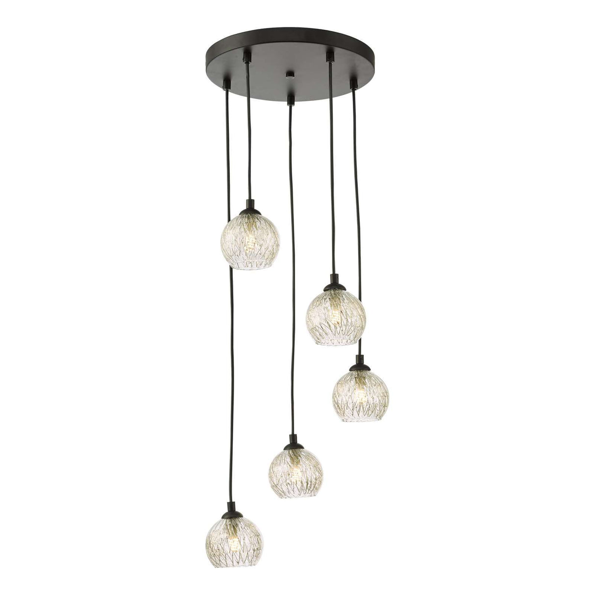 Federico 5 Light Cluster Pendant Matt Black With Clear/Wire Glass