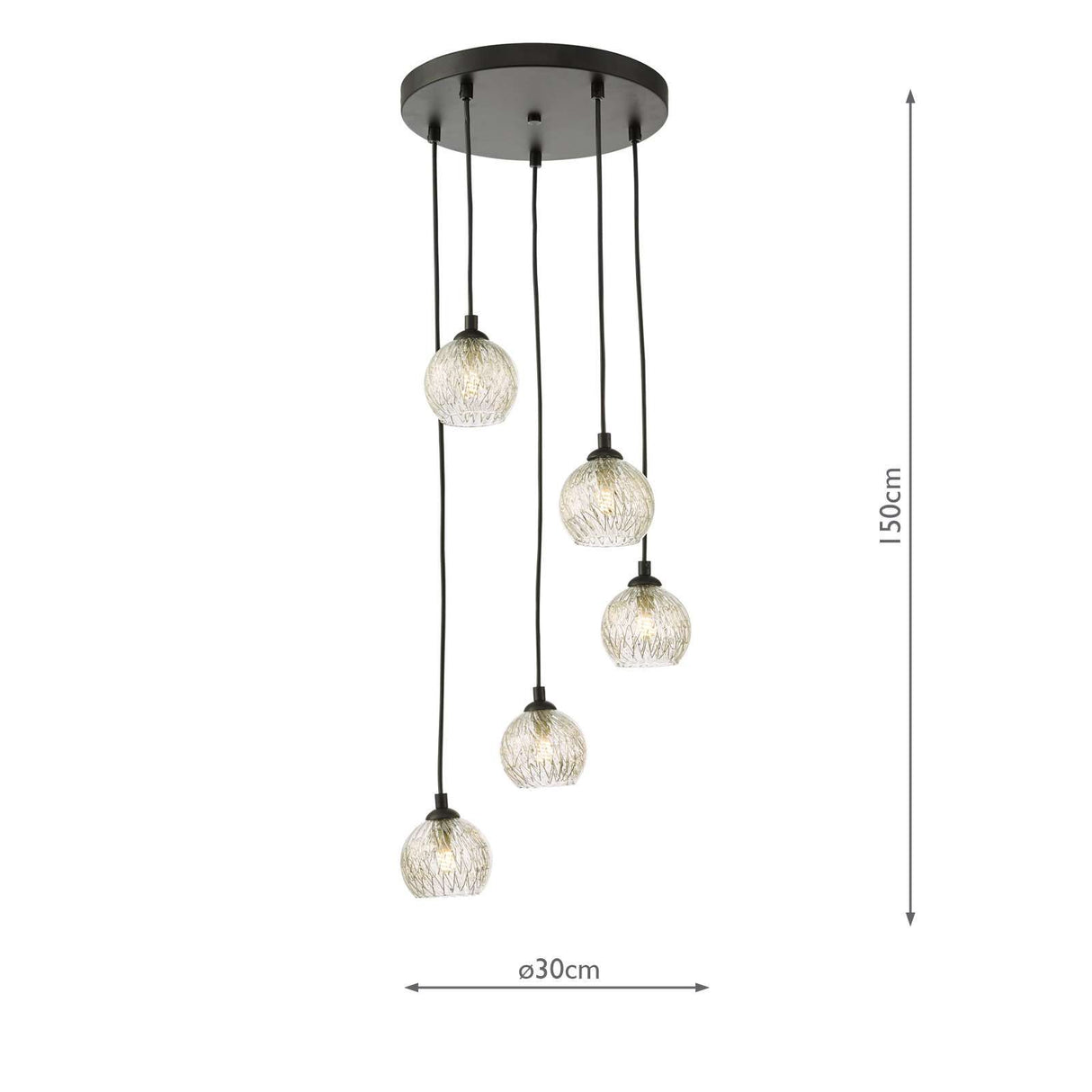 Federico 5 Light Cluster Pendant Matt Black With Clear/Wire Glass