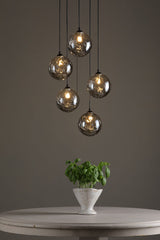 Federico 5 Light Cluster Pendant Matt Black With Smoked Dimpled Glass
