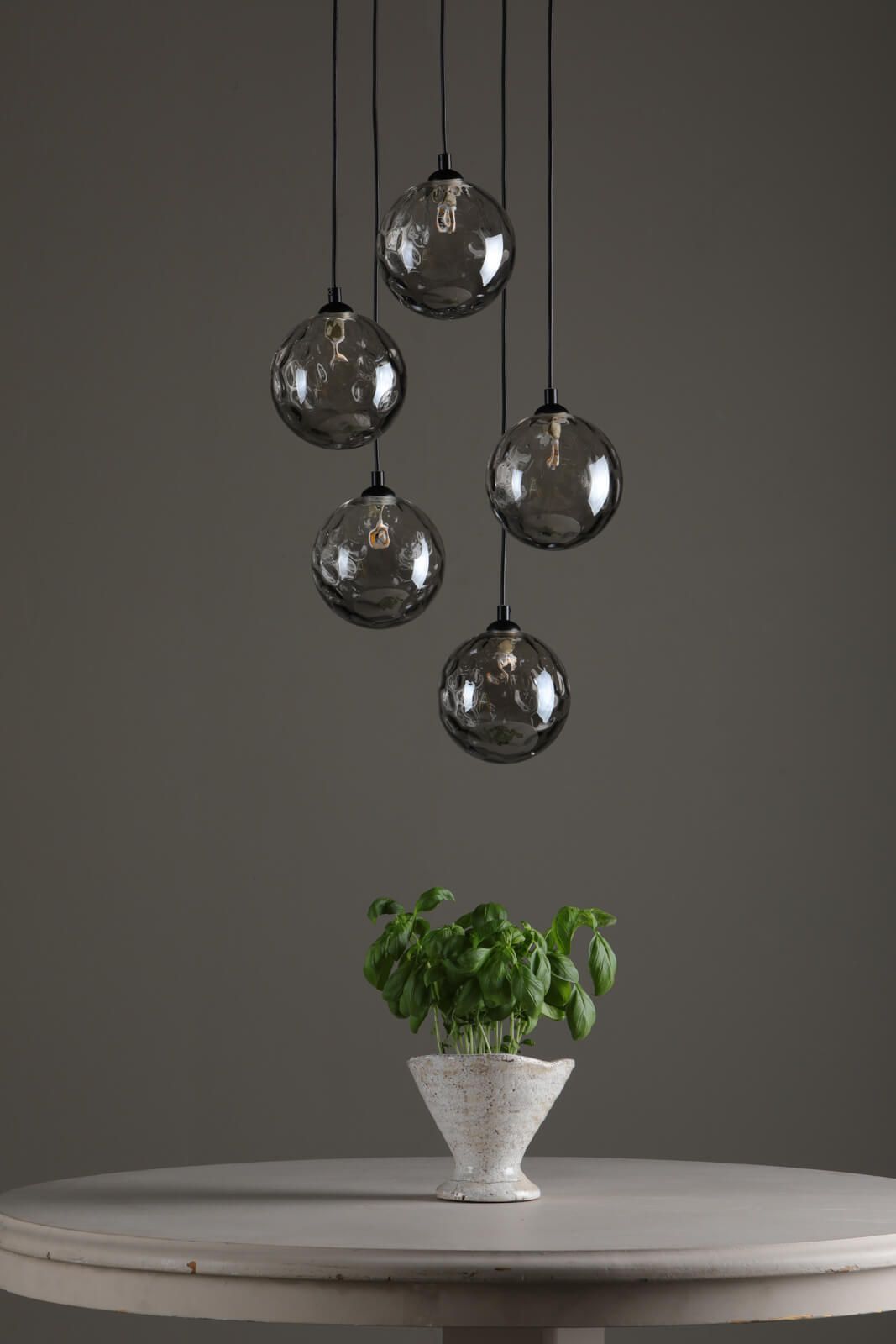 Federico 5 Light Cluster Pendant Matt Black With Smoked Dimpled Glass