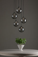 Federico 5 Light Cluster Pendant Matt Black With Smoked Dimpled Glass