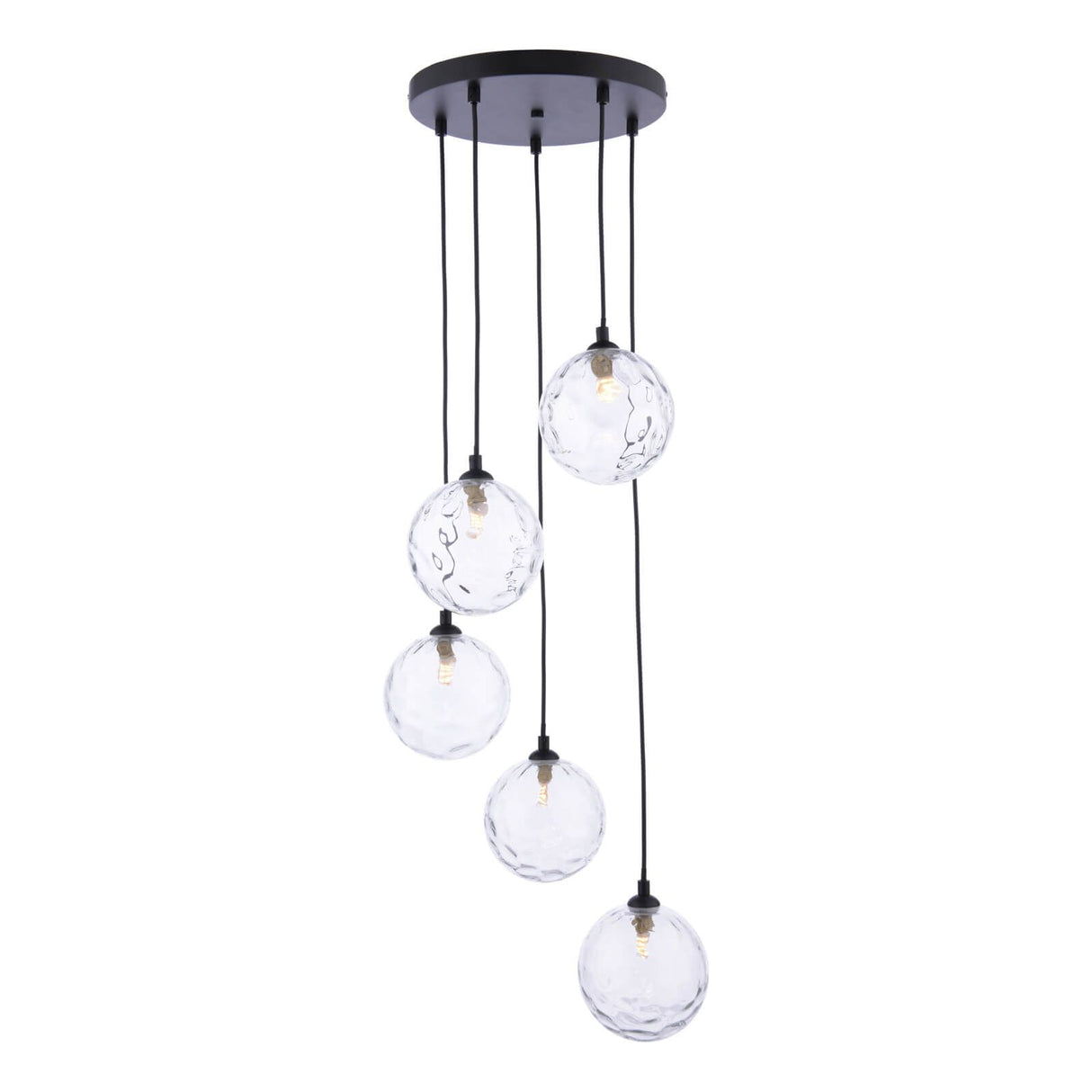 Federico 5 Light Cluster Pendant Matt Black With Clear Dimpled Glass