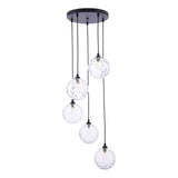 Federico 5 Light Cluster Pendant Matt Black With Clear Dimpled Glass