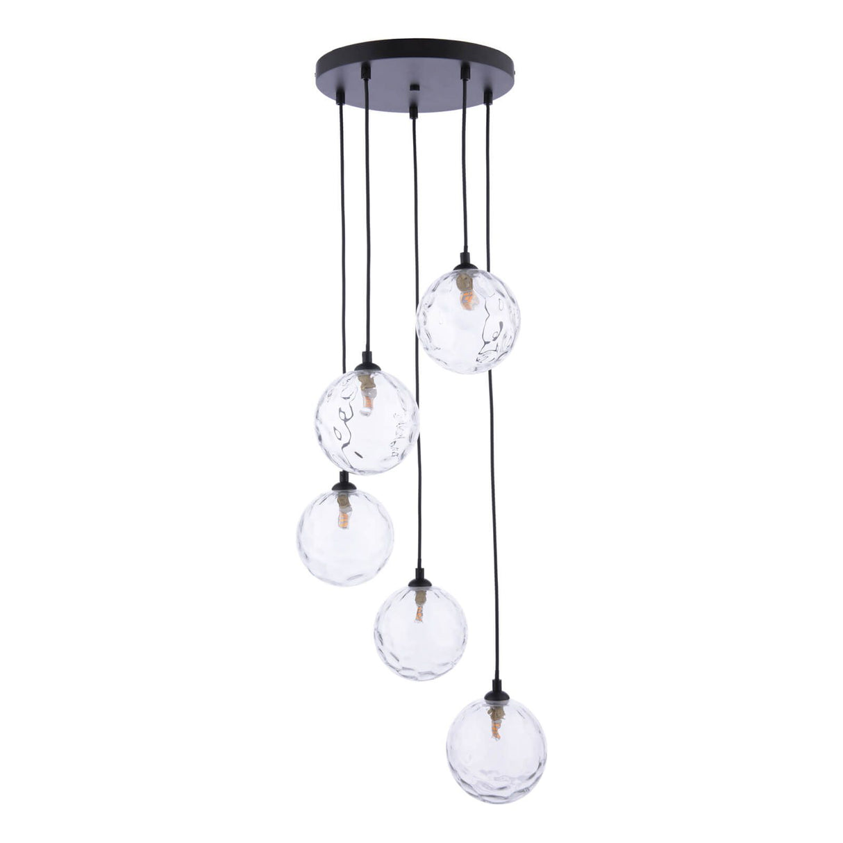 Federico 5 Light Cluster Pendant Matt Black With Clear Dimpled Glass