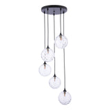 Federico 5 Light Cluster Pendant Matt Black With Clear Dimpled Glass
