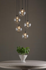 Federico 5 Light Cluster Pendant Matt Black With Clear Dimpled Glass