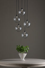 Federico 5 Light Cluster Pendant Matt Black With Clear Dimpled Glass