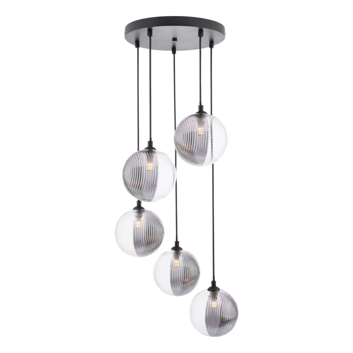 Federico 5 Light Cluster Pendant Matt Black With Smoked/Clear Ribbed Glass