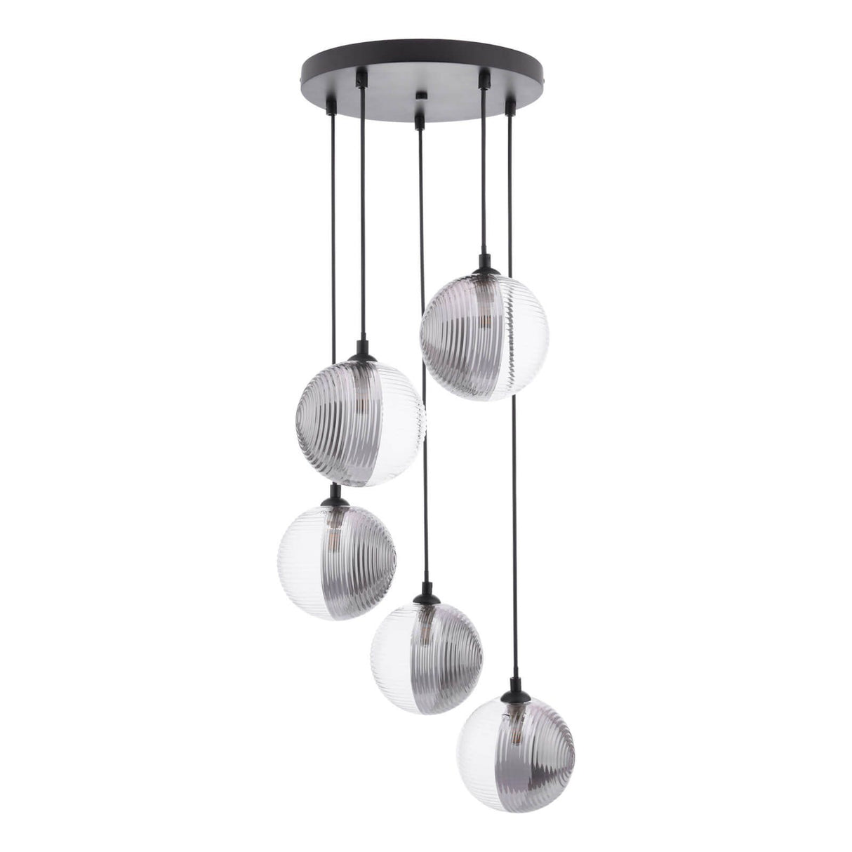 Federico 5 Light Cluster Pendant Matt Black With Smoked/Clear Ribbed Glass