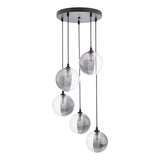 Federico 5 Light Cluster Pendant Matt Black With Smoked/Clear Ribbed Glass