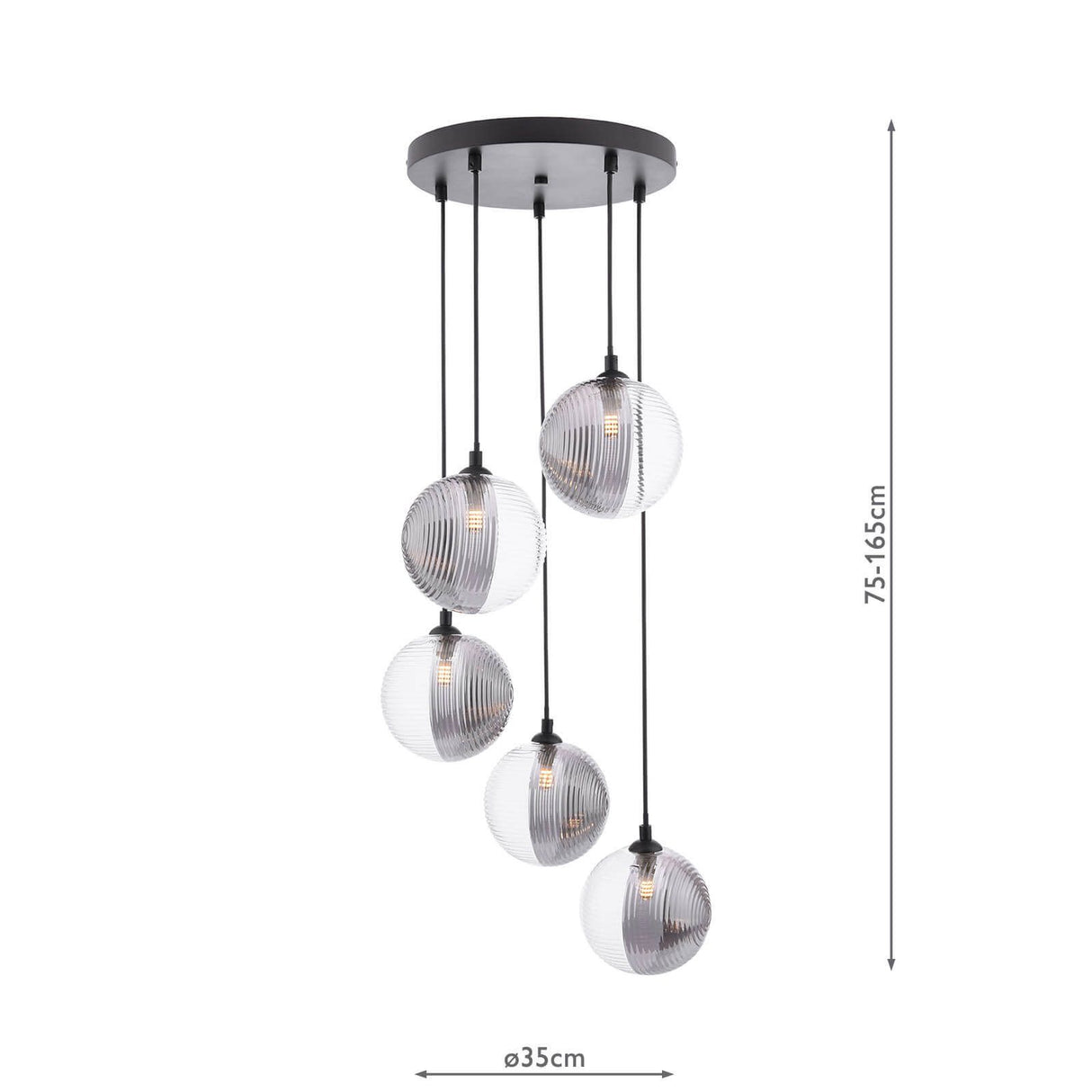 Federico 5 Light Cluster Pendant Matt Black With Smoked/Clear Ribbed Glass