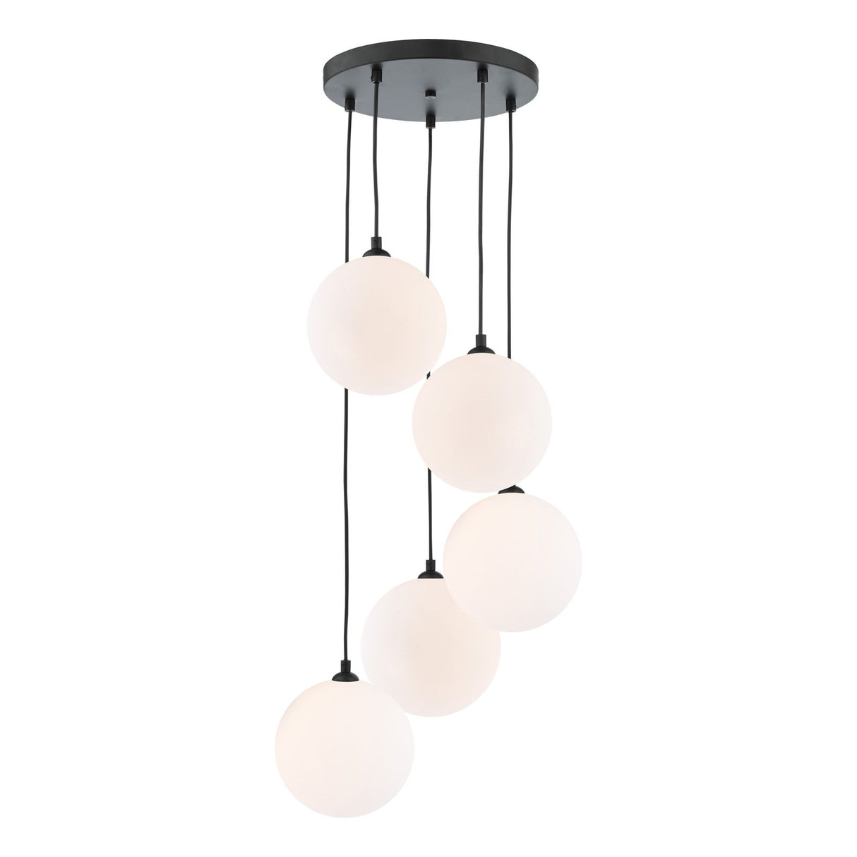 Federico 5 Light Cluster Pendant Matt Black With Opal Glass