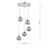 Federico 5 Light Cluster Pendant Polished Chrome With Smoked Glass