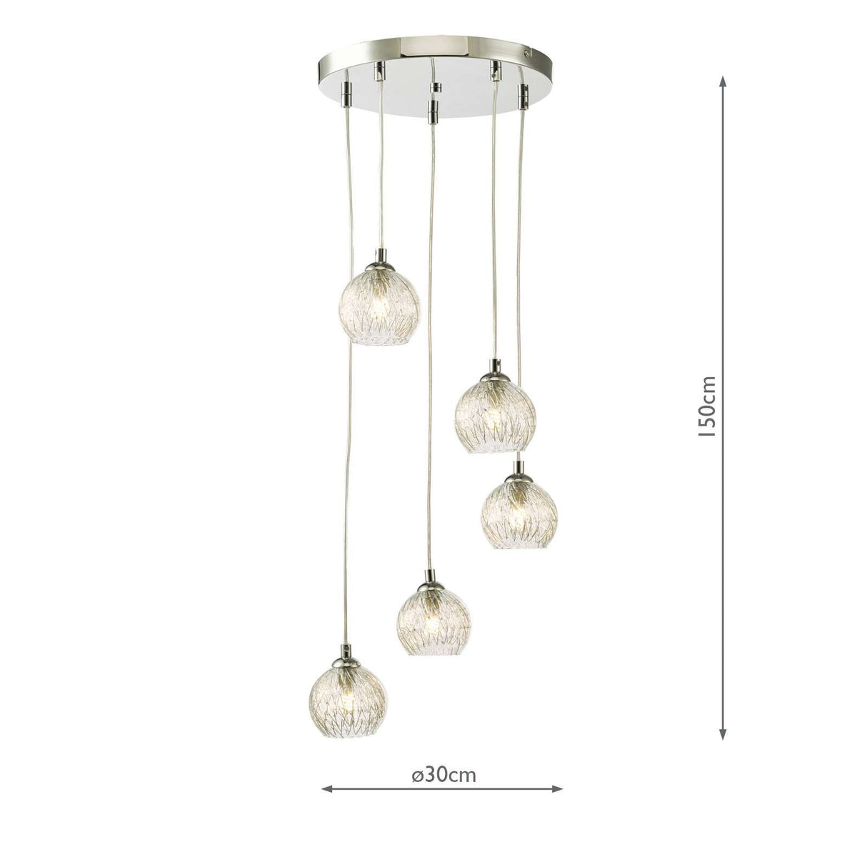 Federico 5 Light Cluster Pendant Polished Chrome With Clear/Wire Glass