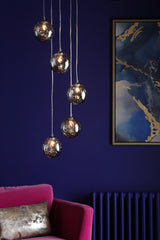Federico 5 Light Cluster Pendant Polished Chrome With Smoked Dimpled Glass