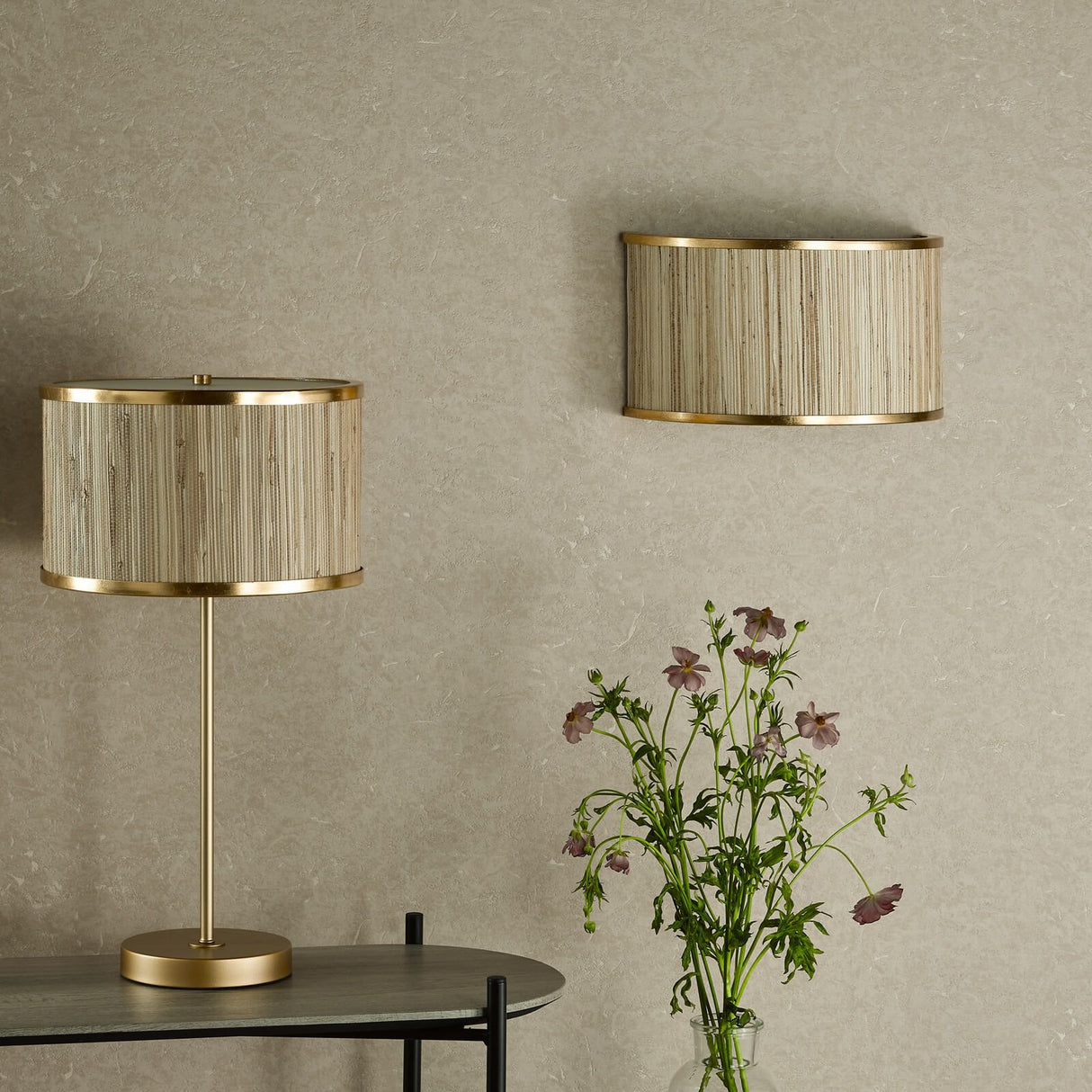 Fenella Table Lamp Gold Leaf With Seagrass Shade