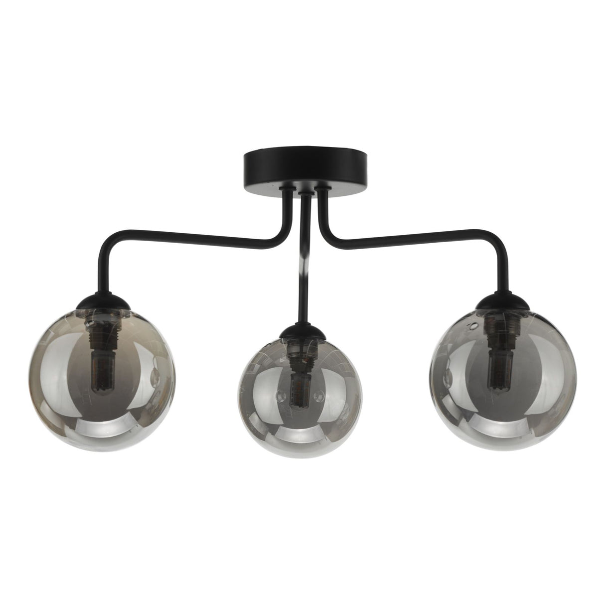 Feya 3 Light Semi Flush Matt Black With Smoked Glass