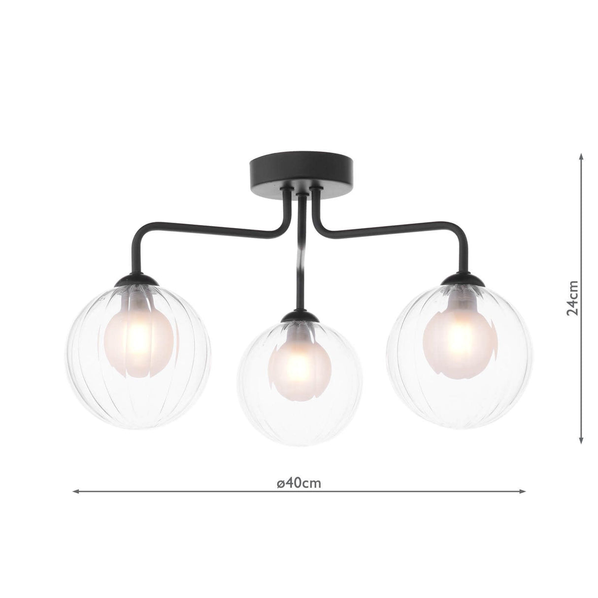 Feya 3 Light Semi Flush Matt Black With Clear/Opal Glass
