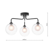 Feya 3 Light Semi Flush Matt Black With Clear/Opal Glass