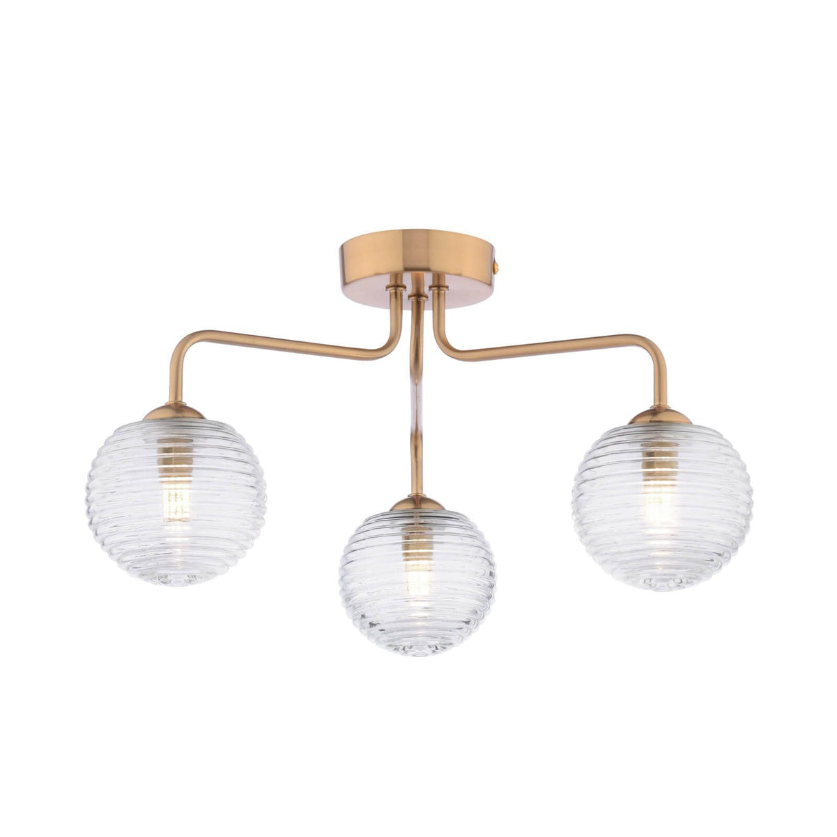 Feya 3 Light Semi-Flush Antique Bronze With Ribbed Glass