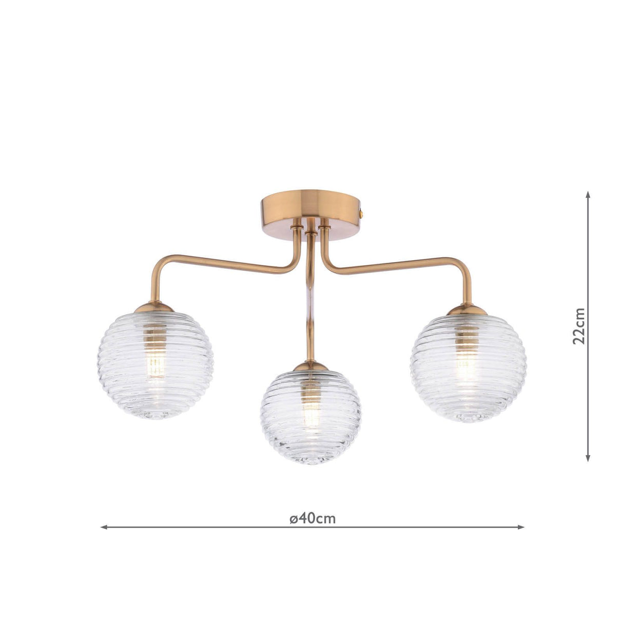Feya 3 Light Semi-Flush Antique Bronze With Ribbed Glass