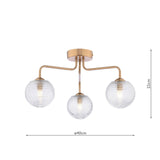 Feya 3 Light Semi-Flush Antique Bronze With Ribbed Glass